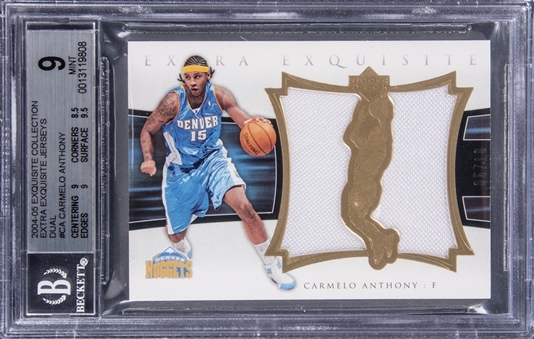 2004-05 UD "Exquisite Collection" Extra Exquisite Jerseys Dual #CA Carmelo Anthony Dual Jersey Card (#05/10) - BGS MINT 9